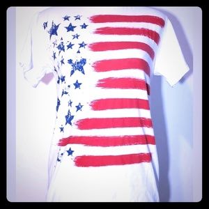 Hybrid Womens American Flag Tee Shirt Small. Cotto